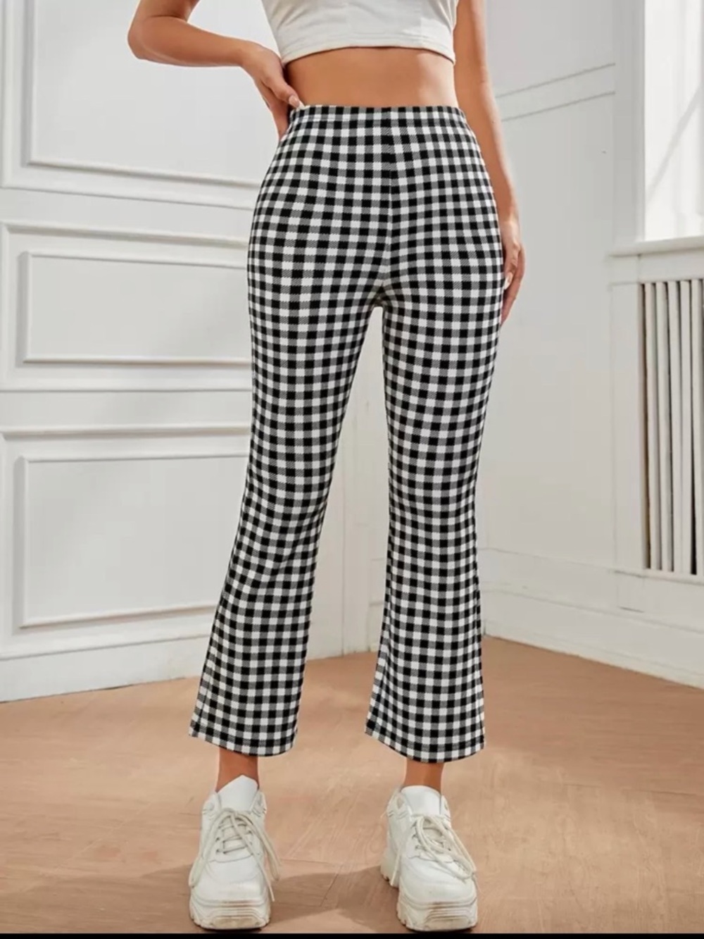 SHEIN Black & White Gingham Ankle Pants
